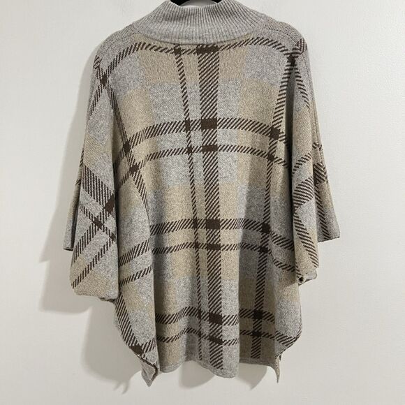 Note Di Anita Merino Wool Cashmere Poncho Sweater One Size Plaid Cape Dolman - Picture 2 of 5